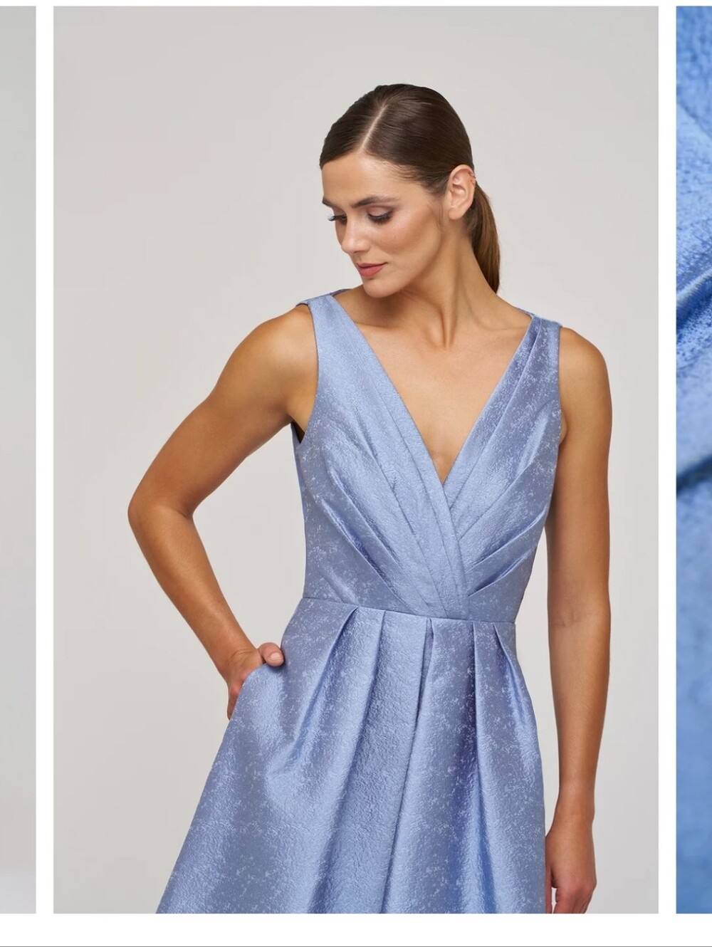Nwt 16 Size $358 Kay Unger Light Blue Olivia Tea Length Dress V-Neck - Picture 5 of 17